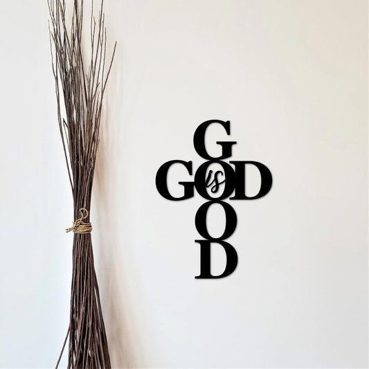 God Is Good Sign Metal Cross Sign Religious For Christians Living Room Decor Christian Gift Idea For Her Metal Decor - 8 inches - metal sign