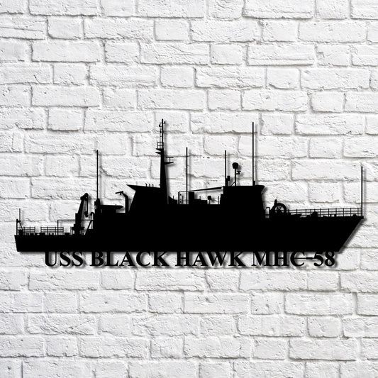 Uss Black Hawk Mhc58 Navy Ship Metal Art, Custom Us Navy Ship Cut Metal Sign, Gift For Navy Veteran, Navy - metal sign
