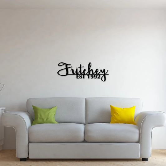 Last Name Sign With Established Year, Custom Family Name Sign, Metal Wall Decor, Personalized - wedding detail