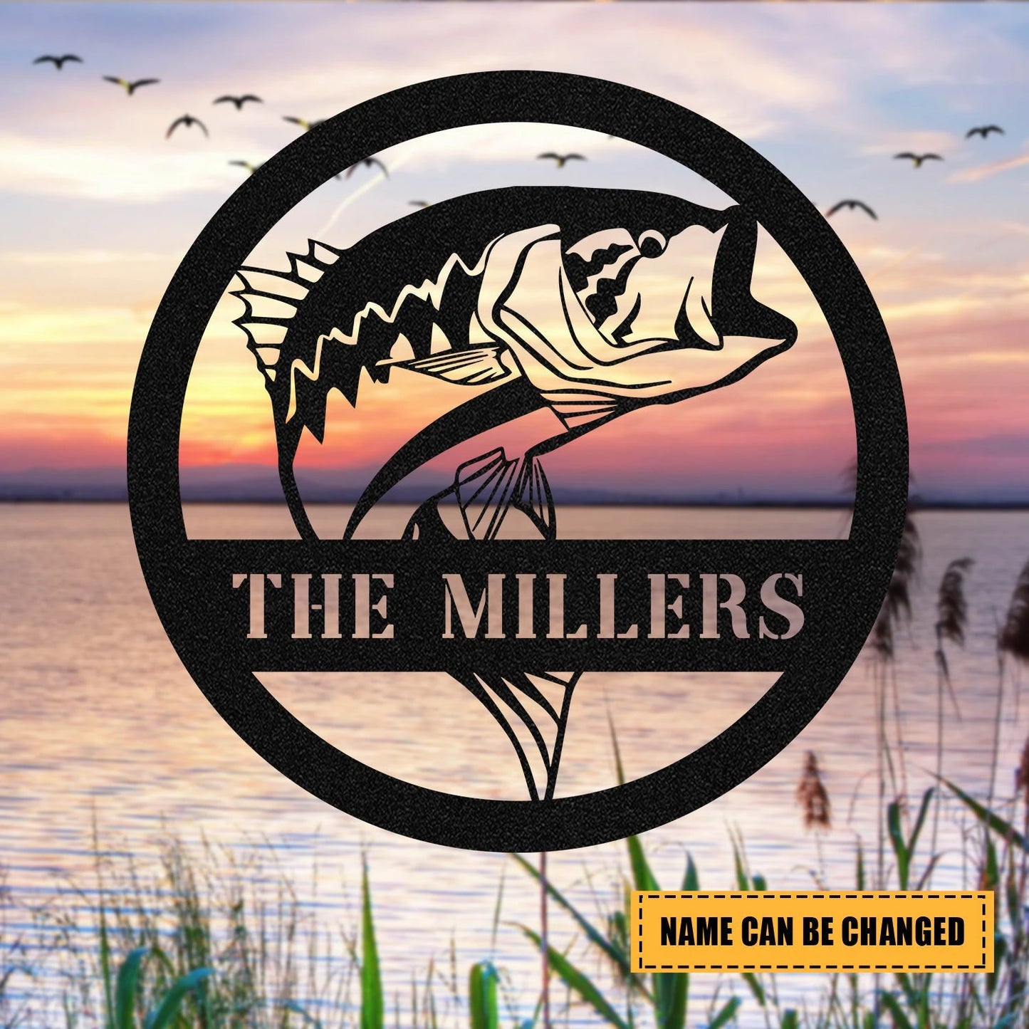 Personalized Name Bass Fish Fishing Metal Sign Monogram, Custom Outdoor Cabin, Wall Decor, Wedding Art Gift For Fisherman, Metal Laser Cut Metal Signs Custom Gift Ideas