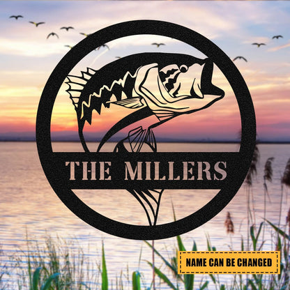 Personalized Name Bass Fish Fishing Metal Sign Monogram, Custom Outdoor Cabin, Wall Decor, Wedding Art Gift For Fisherman, Metal Laser Cut Metal Signs Custom Gift Ideas