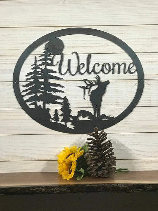 Large Metal Elk Welcome Sign 36 Inch Rustic Metal Decor Hunting Gift Large Metal Sign - 8 inches - metal sign