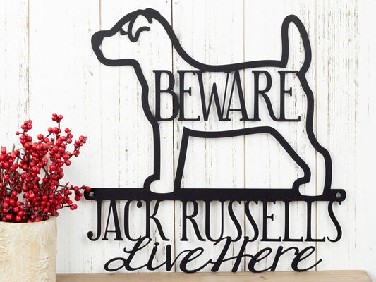 Jack Russells Live Here Metal Sign Black Jack Russell Dog Lover Gift Door Sign Outdoor Sign - 8 inches - metal sign