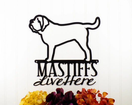 English Mastiffs Live Here Metal Sign Black English Mastiff Mastiff Door Sign Dog Sign - 8 inches - metal sign