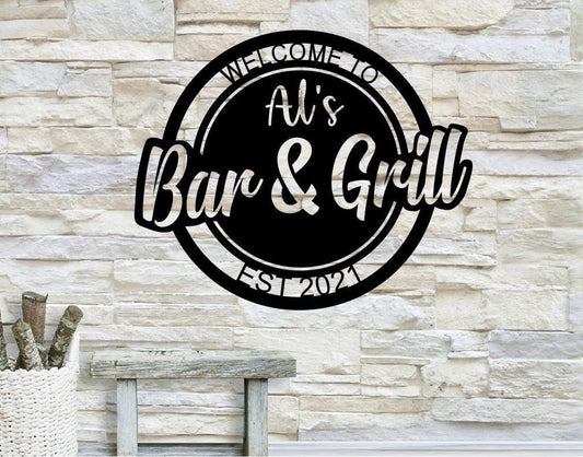 Personalized Bar & Grill Metal Sign, Bar Wall Decor, Metal Wall Decor, Bar Decor, Personalized Home - metal sign