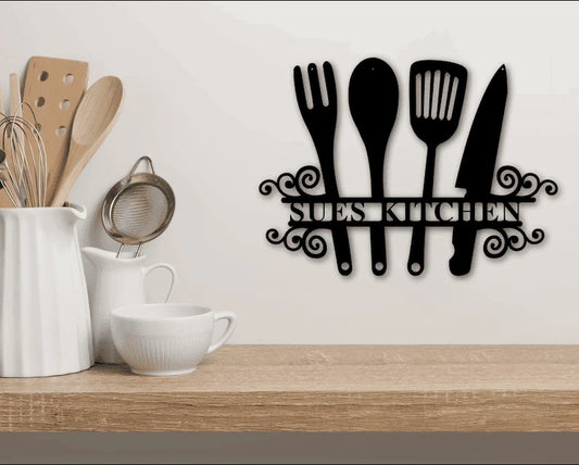 Kitchen utensils personalized name kitchen decor Metal House Sign Laser Cut Metal Signs Custom Gift Ideas - 8 inches - metal sign