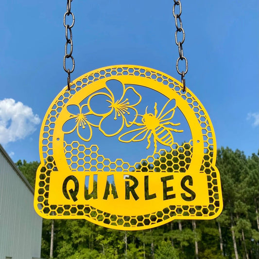 Honey Bee Honey Comb Name Sign Cut Metal Sign Metal House Sign - 8 inches - metal sign