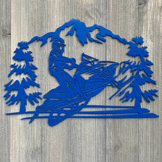 Snowmobile Scene Metal Sign Cutout Cut Metal Sign Wall Metal Art - 8 inches - metal sign