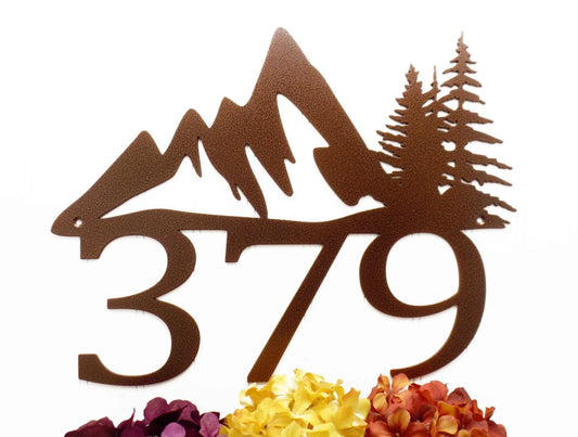 Custom Mountain House Number Metal Sign Copper Mountain Range Mountains House Numbers Outdoor Metal Sign - 8 inches - metal sign