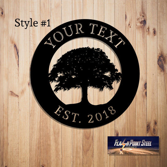 Personalized Sign, Oak Tree Sign, Family Name Sign, Steel Sign, Wreath, Home Decor, Family Tree Sign - metal sign