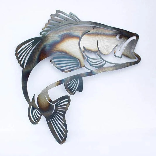 Jumping Bass Cut Metal Sign Metal House Sign - 8 inches - metal sign