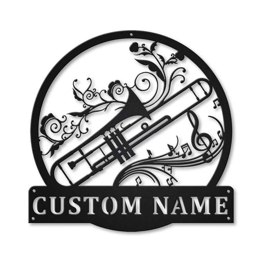 Personalized Trombone Monogram Metal Sign Art, Custom Trombone Monogram Metal Sign, Trumpet Gifts For - metal sign
