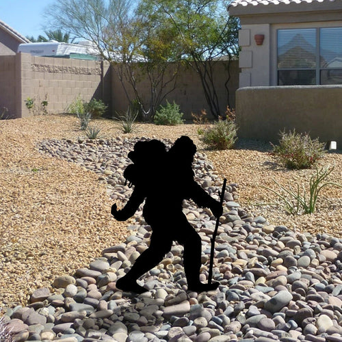 Bigfoot Hiking Metal Yard Sign, Hiking Mountain Garden Art Laser Cut Metal Signs Custom Gift Ideas