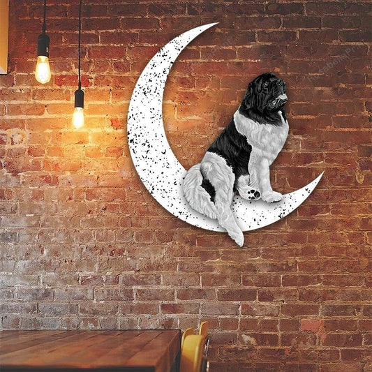 Dog Metal Sign Newfoundland Dog Sit On The Moon Gift for Dog Lover - 8 inches - metal sign