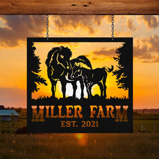 Metal Farm Sign Miniature Horse Monogram, Custom Outdoor, Ranch, Stable, Barn, Metal Laser Cut Metal Signs Custom Gift Ideas - 8 inches - metal sign