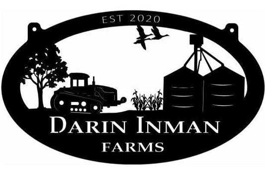Metal Grain Bin Track Tractor Sign Customized Grain Bin tractor And Corn Stalks Metal House Sign - 8 inches - metal sign