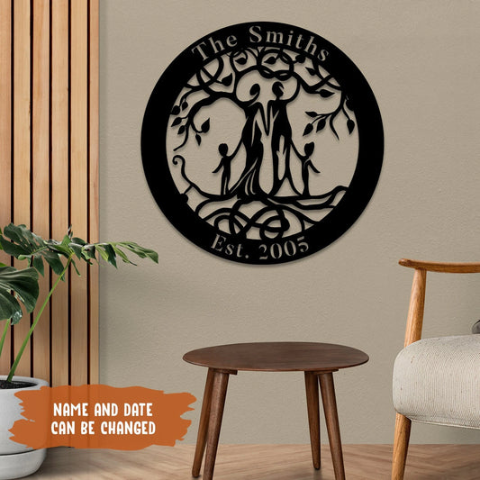 Custom Four Members Family Tree Of Life Metal Sign, Steel Art Laser Cut Metal Signs Custom Gift Ideas - 8 inches - metal sign