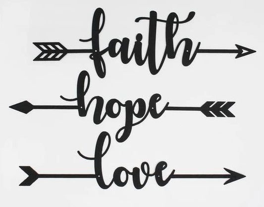 Faith Hope Love Arrows Cut Metal Sign Metal House Sign - 8 inches - metal sign