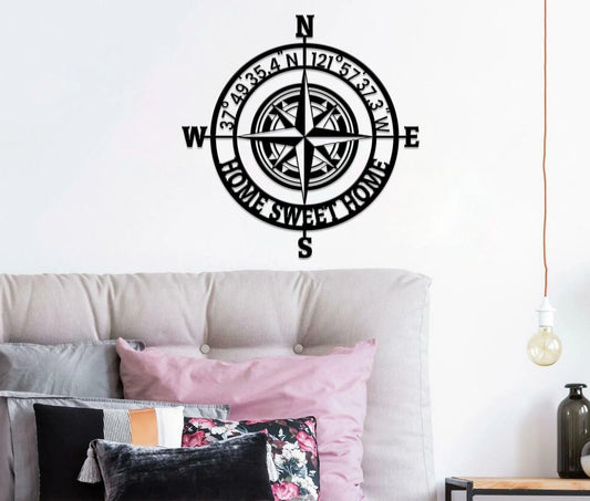 Personalized Compass Metal Sign, Custom Coordinates Sign, Nautical Decor, Patina Compass, Metal Compass - metal sign