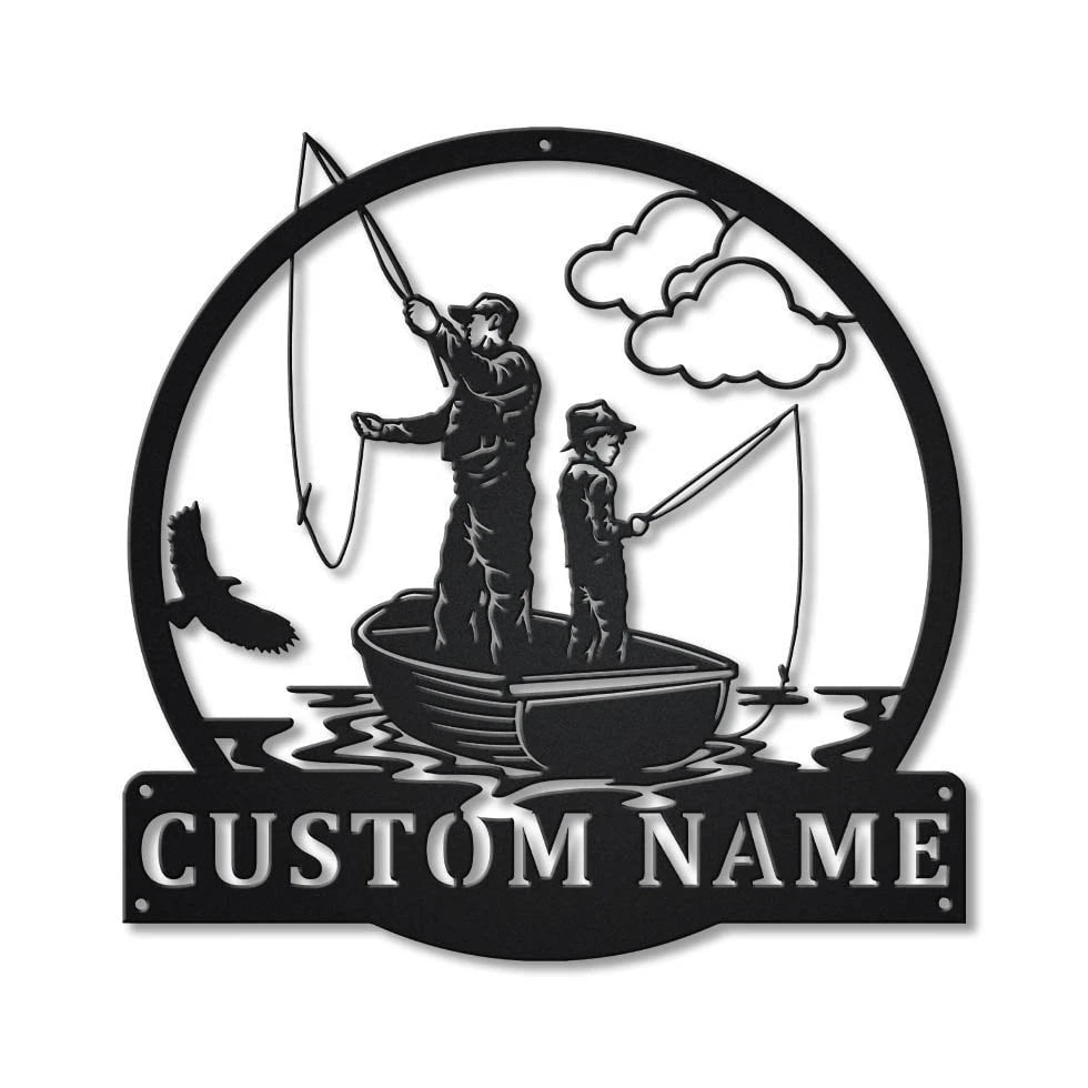 Personalized Fishing Father And Son Monogram Metal Sign Art, Custom Fishing Father & Son Metal Sign, Fishing Gifts For Me, Birthday Gift, Laser Cut Metal Signs Custom Gift Ideas