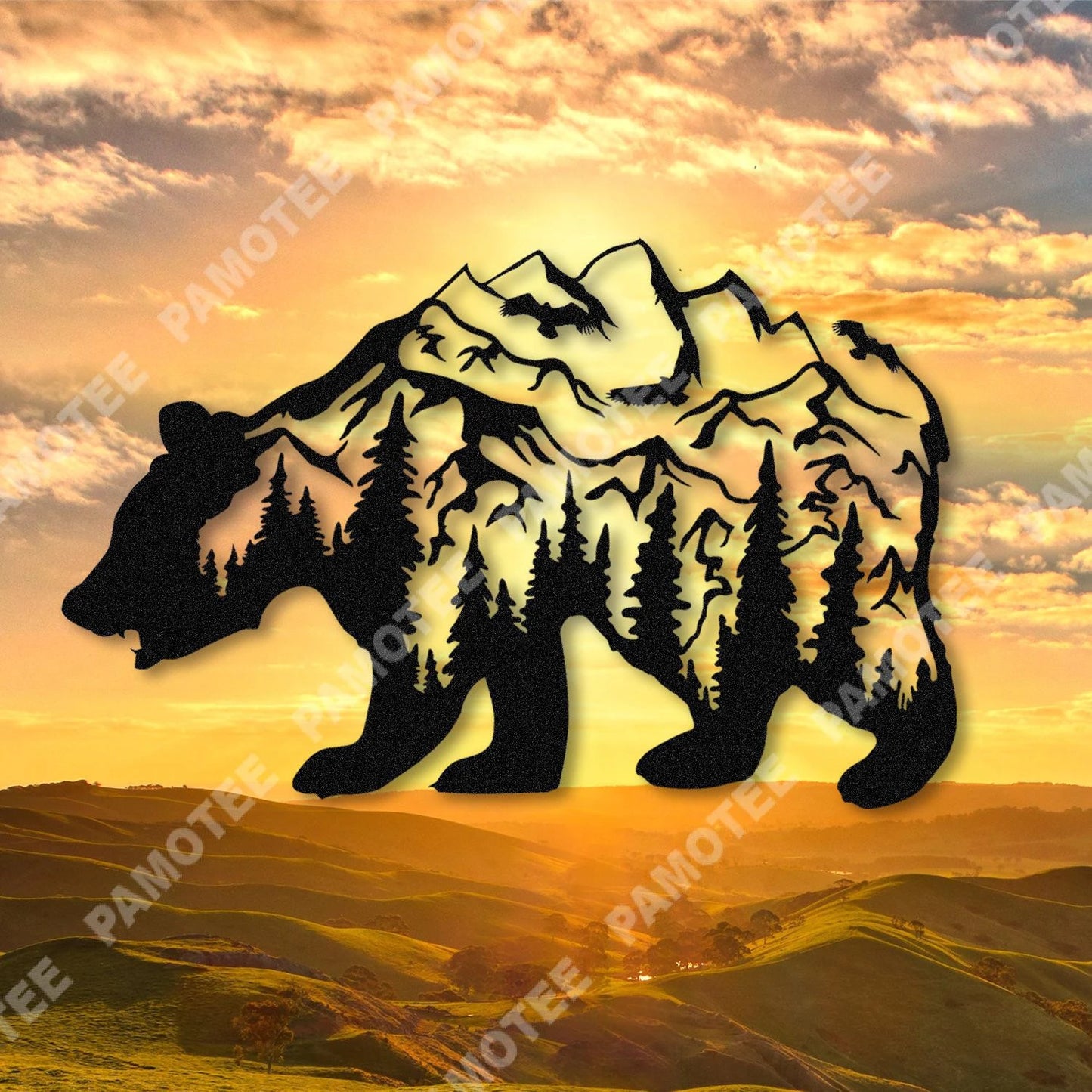 Bear And Mountain Metal Art, Gift For Him, Father's Day Gift, Metal Laser Cut Metal Signs Custom Gift Ideas