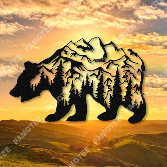 Bear And Mountain Metal Art, Gift For Him, Father's Day Gift, Metal Laser Cut Metal Signs Custom Gift Ideas