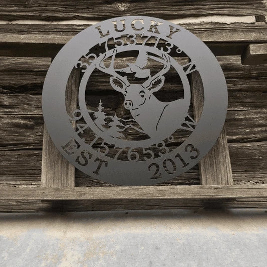 Personalized Gps Deer Sign Cut Metal Sign Metal House Sign - 8 inches - metal sign
