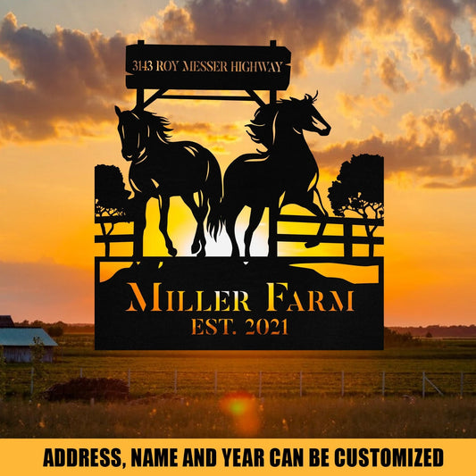 Metal Horse Sign Monogram, Custom Outdoor Ranch, Stable, Acres, Wall Decor Gift, Metal Laser Cut Metal Signs Custom Gift Ideas - 8 inches - metal sign