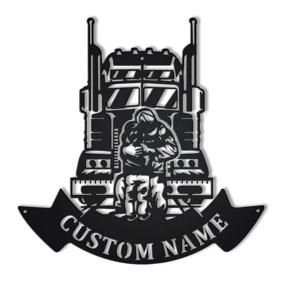 Personalized Trucker Dad And Son Monogram Metal Sign Art , Custom Dad And Son Metal Sign, Trucker Lover Sign Decoration For Living Room, Laser Cut Metal Signs Custom Gift Ideas