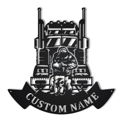 Personalized Trucker Dad And Son Monogram Metal Sign Art , Custom Dad And Son Metal Sign, Trucker Lover Sign Decoration For Living Room, Laser Cut Metal Signs Custom Gift Ideas