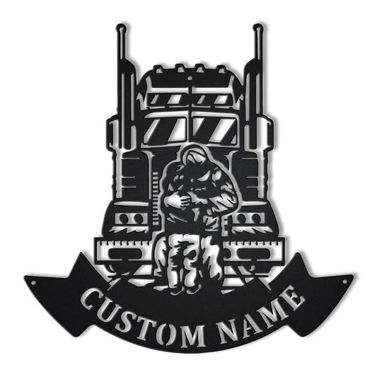 Personalized Trucker Dad And Son Monogram Metal Sign Art , Custom Dad And Son Metal Sign, Trucker Lover - metal sign
