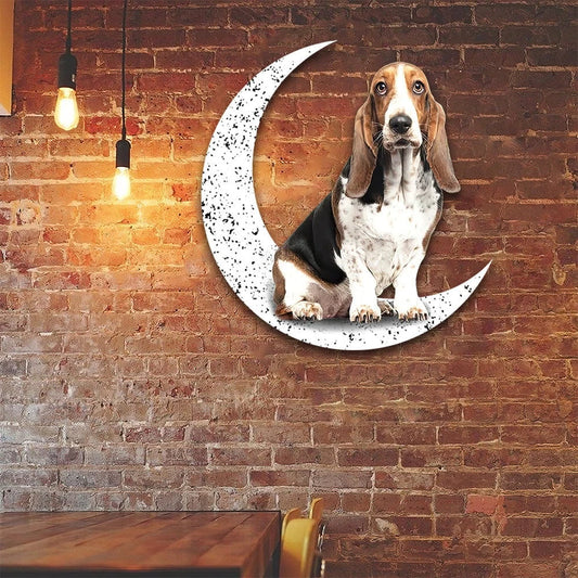 Dog Metal Sign Basset Hound 2 Sit On The Moon Gift for Dog Lover - 8 inches - metal sign