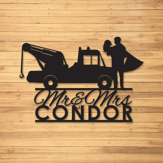 Custom Name, Custom Sign, Mr And Mrs, Wedding Sign, Personalized, Tow Truck Laser Cut Metal Signs Custom Gift Ideas - 8 inches - metal sign