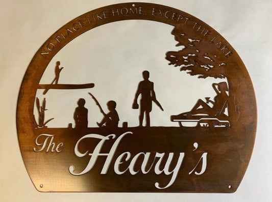 Metal Fishing Sign Fishing Family By The Lake Sign With Your Name Metal House Sign - 8 inches - metal sign