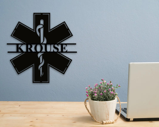Star Of Life Badge Metal Name Sign, Emt Badge Decor, Custom Metal Name Sign, Emt Personalized Name Sign - metal sign
