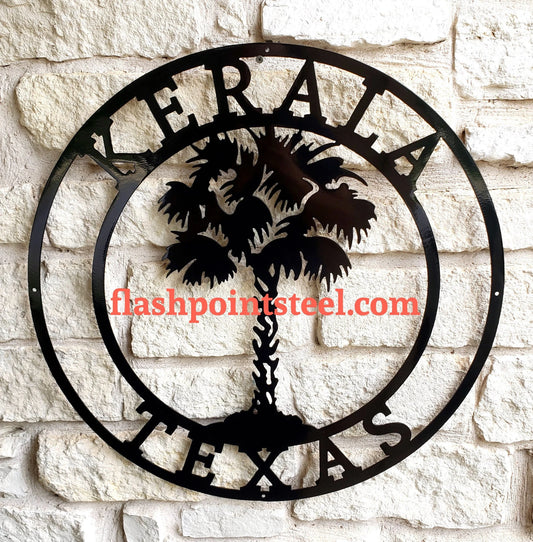Palm Tree Sign, Tropical, Entrance Sign, Wall Decor, Plasma Cut Steel Sign ,custom Monogram, Welcome - metal sign