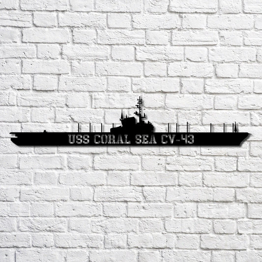 Uss Coral Sea Cv 43 Navy Ship Metal Art, Gift For Navy Veteran, Navy Ships Silhouette Metal Art, Navy - metal sign