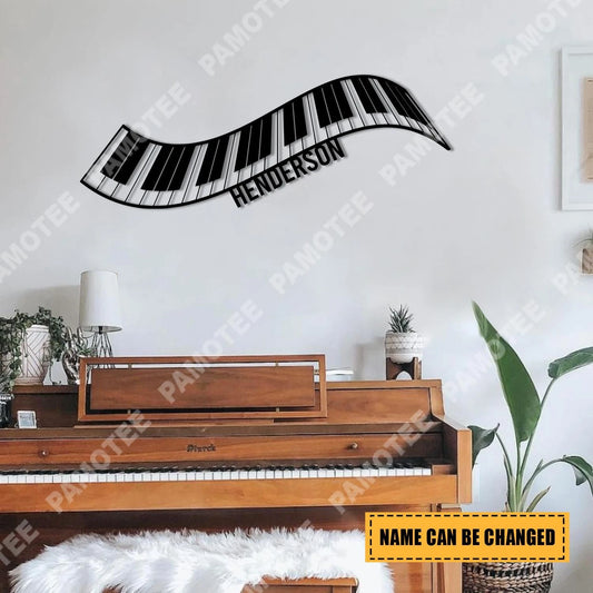 Custom Name Piano Keys Metal Art, Wall Art Gift For Pianist, Metal Laser Cut Metal Signs Custom Gift Ideas - 8 inches - metal sign