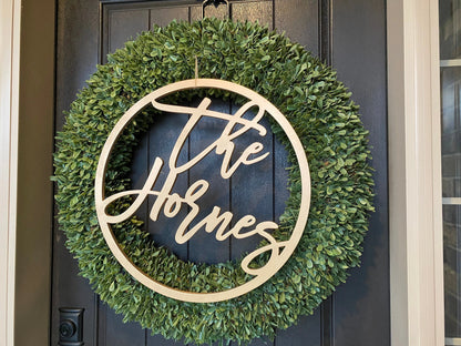 Wooden Family Name Sign, Wreath Sign, Front Door Decor, Round Last Name Signs For Home, Custom Name Sign, Living Room Sign, Wedding Gift, Laser Cut Metal Signs Custom Gift Ideas