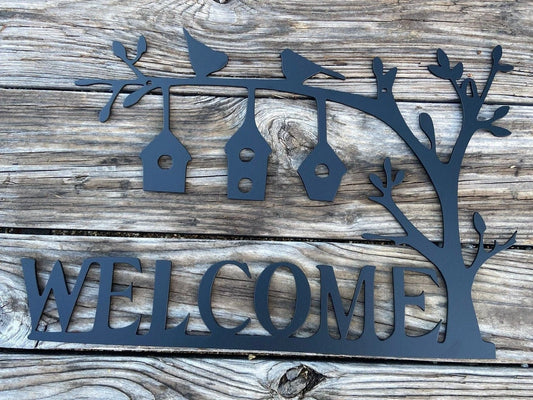 Metal Welcome Sign Outdoor Welcome Sign Bird Metal Sign Wedding Gift Outdoor Welcome Sign Out Door Welcome Word Art - 8 inches - metal sign