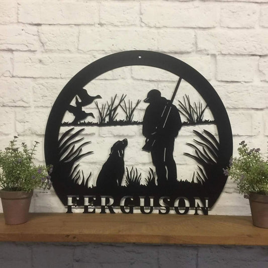 Personalized Duck Hunter & Lab Sign Cut Metal Sign Metal House Sign - 8 inches - metal sign