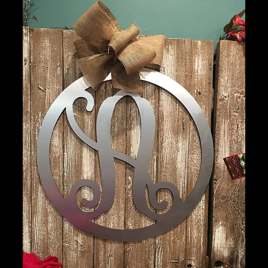 Monogram Family Door Hanger Decor Single Letter Personalized Metal Acm Decor Vine Script Font Custom - metal sign