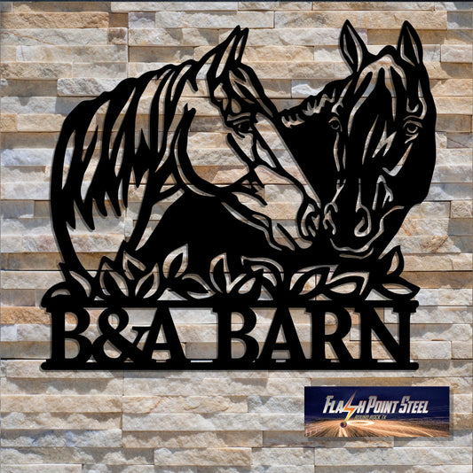 Horse Metal Sign, Ranch Sign, Farm Sign, Mustang Couple Personalized, Custom Text, Plasma Cut Steel Sign - metal sign