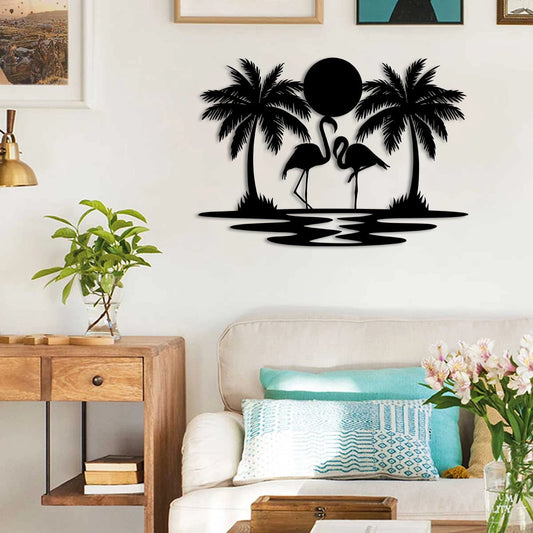 Couple Flamingo Sunset Beach Metal Art, Housewarming Decor Laser Cut Metal Signs Custom Gift Ideas - 8 inches - metal sign