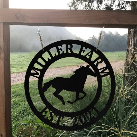 Personalized Metal Horse Sign Monogram, Outdoor Farm, Farmhouse, Ranch, Stable, Metal Laser Cut Metal Signs Custom Gift Ideas - 8 inches - metal sign