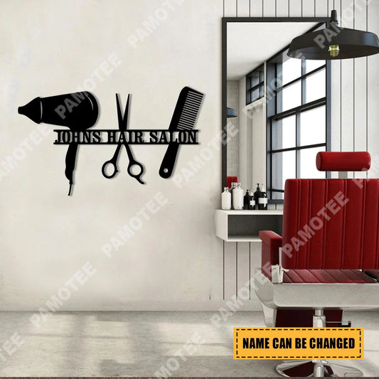 Custom Hair Dryer Scissor Comb Barber Metal Sign, Hairdresser Gift, Metal Laser Cut Metal Signs Custom Gift Ideas - 8 inches - metal sign