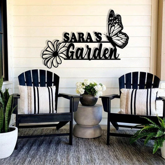 Flower Butterfly Garden Personalized Cut Metal Sign Laser Cut Metal Signs Custom Gift Ideas - 8 inches - metal sign