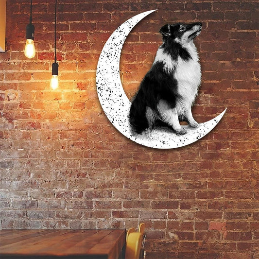 Dog Metal Sign Bi Black Sheltie Sit On The Moon Gift for Dog Lover - 8 inches - metal sign