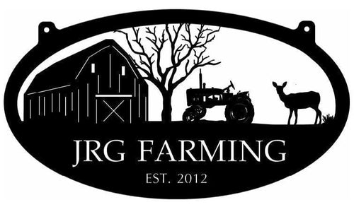 Barn tractor And Deer Sign With Your Name Metal House Sign