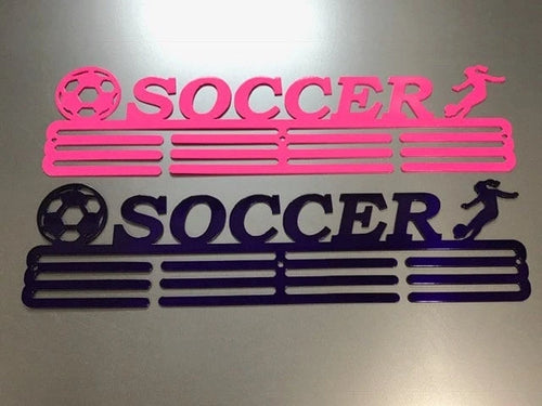 Soccer Medal Hanger Holder Display Rack Female 3 Rung Cut Metal Sign